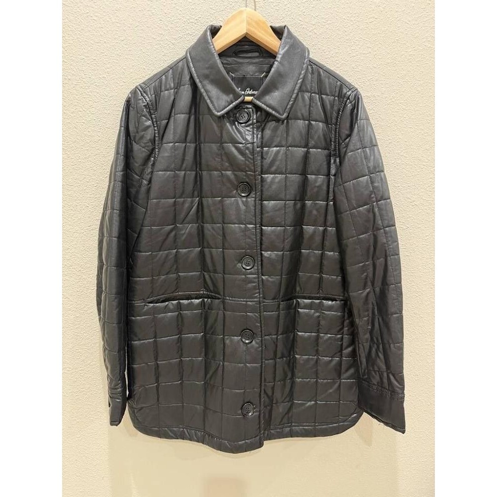 Sam Edelman Faux Leather Quilted Shacket Jacket Matte Black Button Up Womens M
